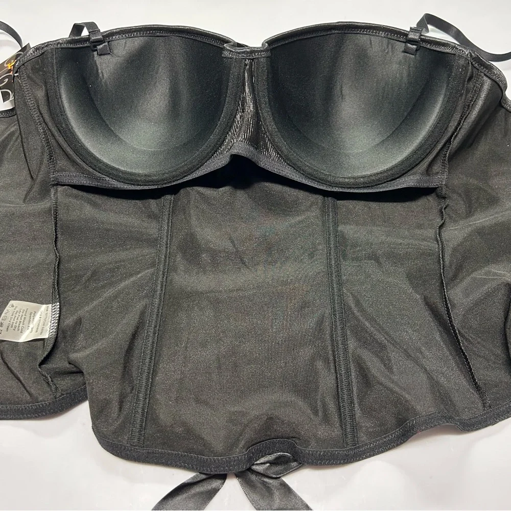 Spirit Bustier Corset Top Size L‎ Lace Up Black Satin Costume Budoir Pin Up NWT
